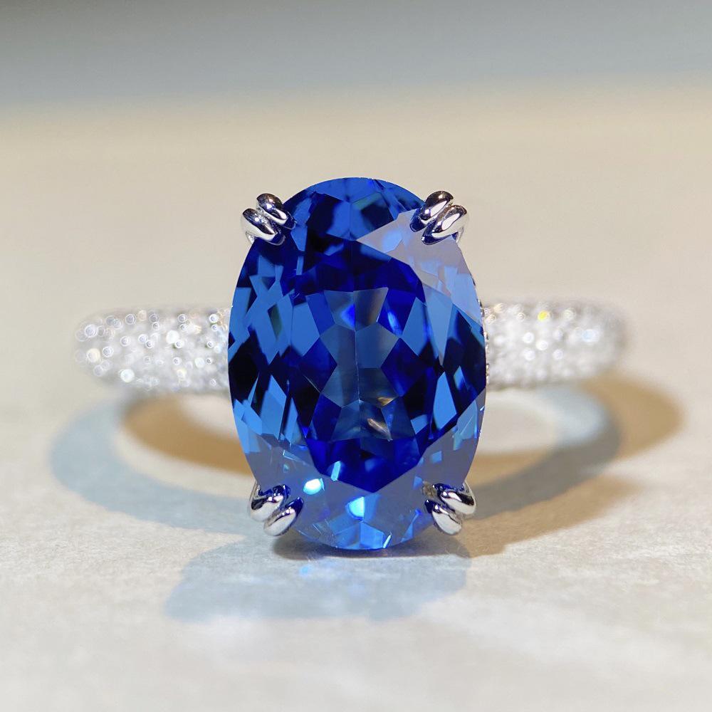 Blue Diamond Zirconia Pavé Women's Ring - High-End S925 Silver with High Carbon Diamond