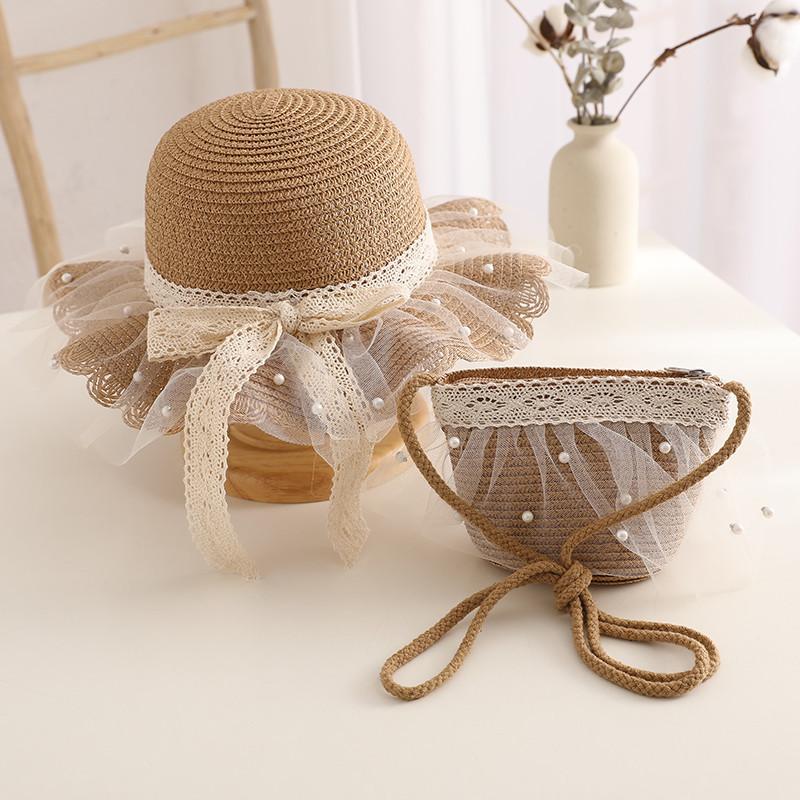 

New Kids Girls Flower Summer Caps Fashion Children Sunscreen Sun Hat Straw Hat Bag for Beach for 2-8 Years Kids Kids хакі