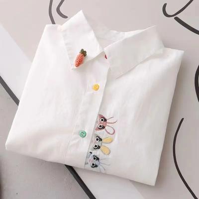 Lady Spring Fall Style Blouses Blouses Lady Casual Long Sleeve Turn-down Collar Cartoon Embroidery Blusas Tops