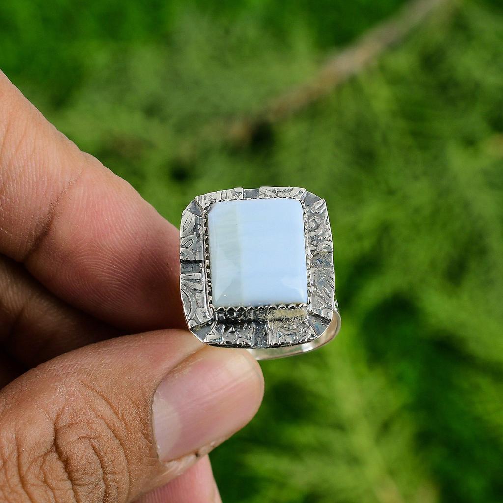 Mothers Day Sale Sterling Silver Owyhee Blue Opal Stone Stackable Ring Jewelry