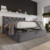 Hydraulic Double Bed, Upholstered, 140x200cm, Metal Slatted Frame, Modern, Storage Space, Cotton, Grey (With Mattress)