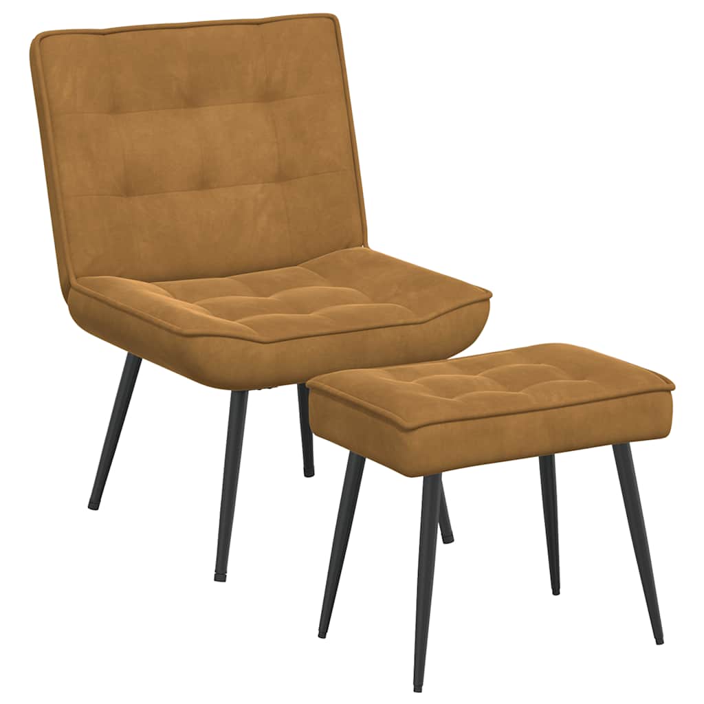 Velvet Recliner Chair with Footstool Brown