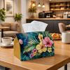 1pc Party Tissue Box, Featuring a Tropical Jungle Floral Design, Serves As a Multifunctional Tissue Holder with Hibiscus Flowers And Palm Leaves. It'S