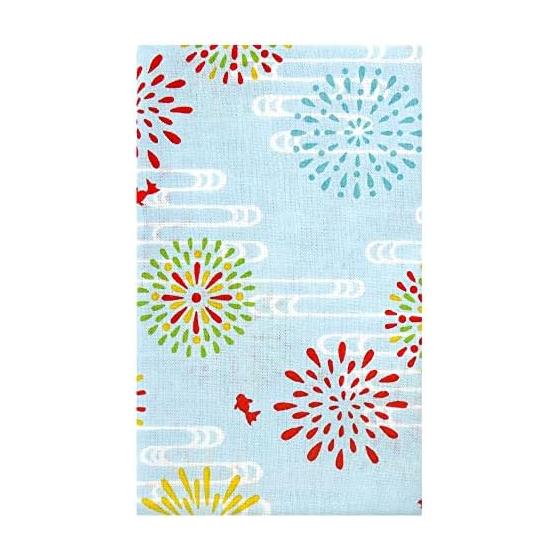 Hamamonyo Tenugui Towel: Blue Fireworks Ball with Goldfish