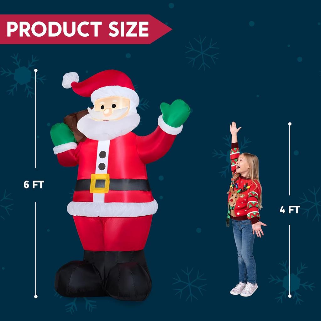 JOYFY 6 FT Christmas Inflatable Santa with Gift Bag Blow Up Xmas Decorations  for Christmas Yard Garden Lawn Winter Decorations