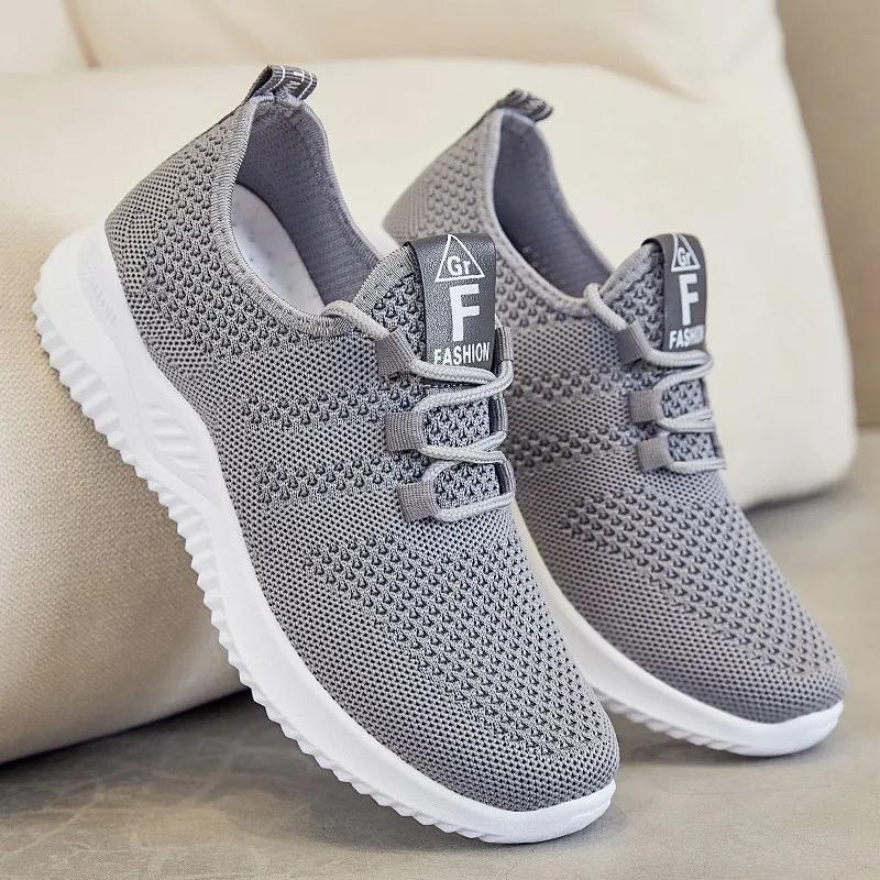Shevalues Summer Casual Flats Shoes For Women Comfort Soft Bottom Sports Shoes Breathable Mesh Runing Shoes Lightweight Sneakers