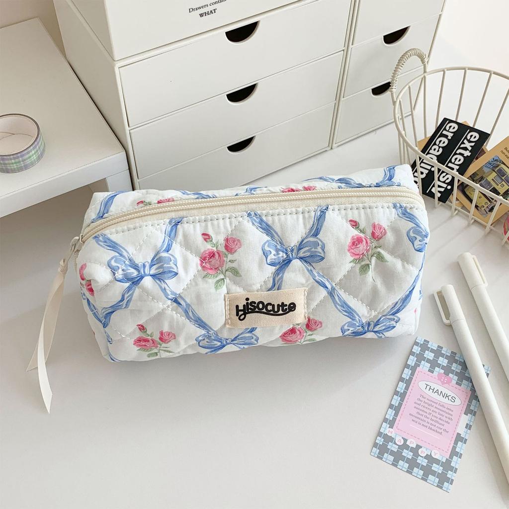Large Capacity Pencil Case Floral Print Pen Bag Bows Pencil Bag School Supplies For Students