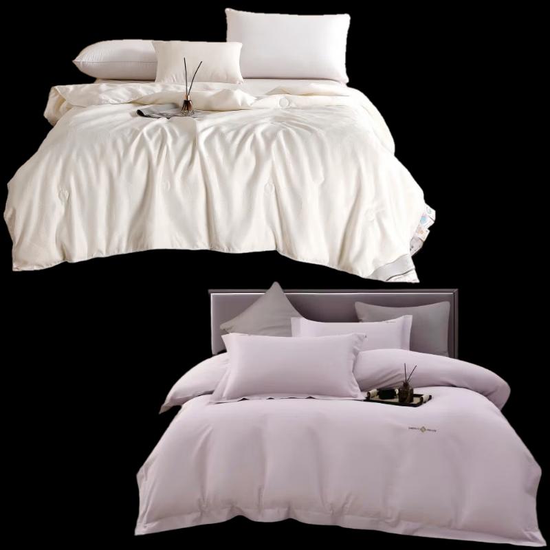 Fangwang Tussah Silk Quilt and Embroidered Bedding Set