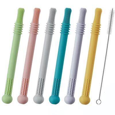 Anneau de dentition pour bébé Sûr Silicone Jouet à paille à mâcher Multi-couleurs Bâtonnet pour molaires de bébé Jouets de dentition Pour nourrisson