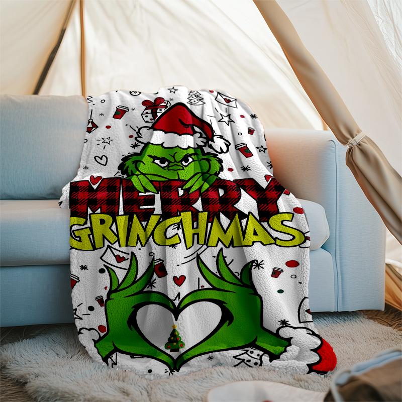 Grinch Theme Printed Blanket Perfect For Couch Bed Travel Outdoor Use Machine Washable Cozy Durable