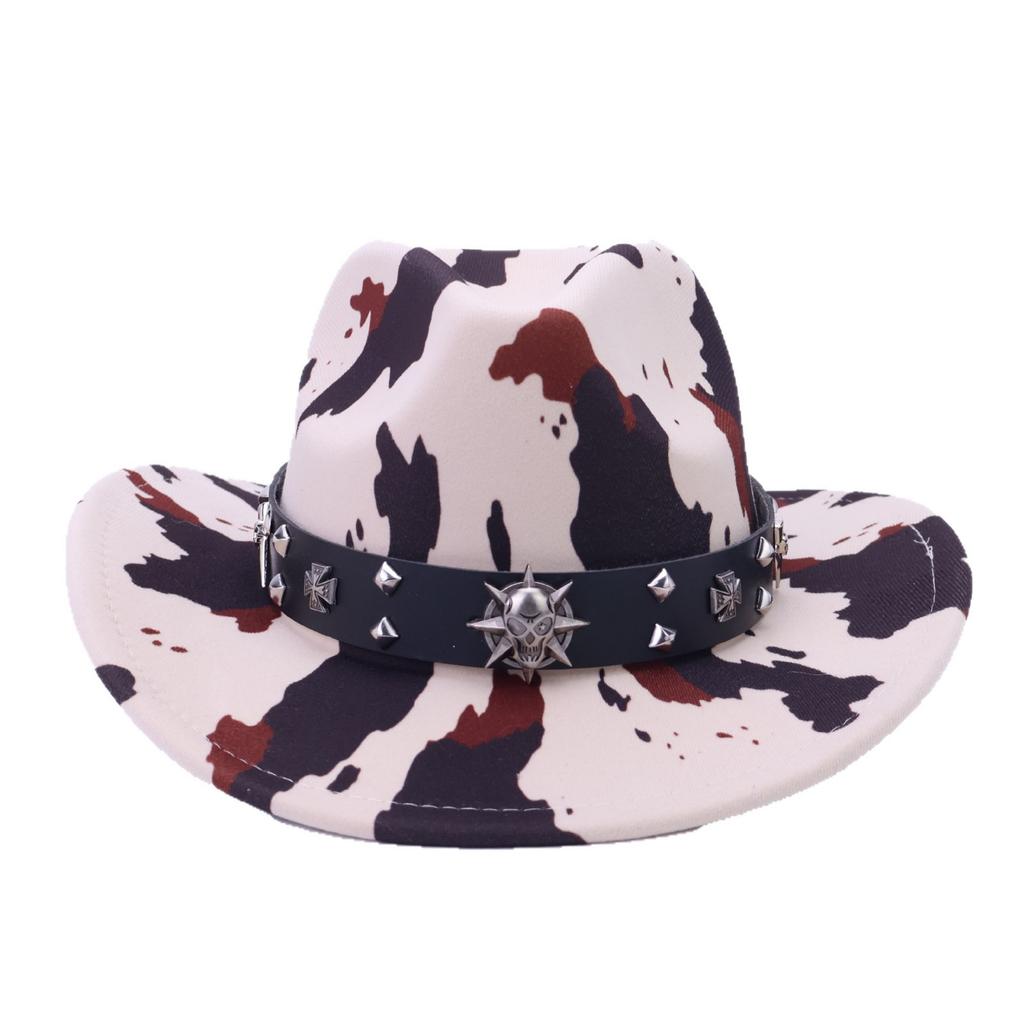Cross-Border American Trend Skull Western Cowboy Hat Personalized Retro Knight Top Hat Cow Pattern Sunscreen Visor