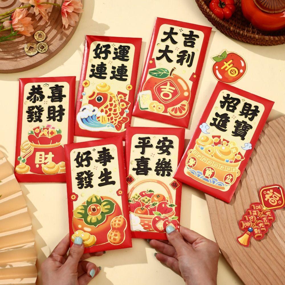6pcs Chinese Style 2025 Snake Year Red Envelopes Blessing Money Packet Spring Festival Supplies