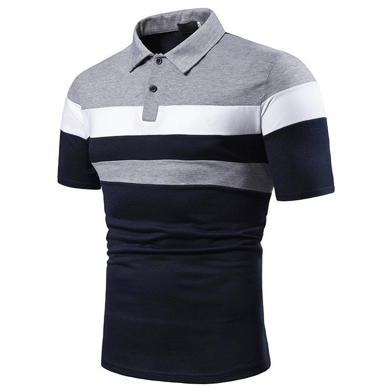 Men's New Lapel Short Sleeve Polo Patchwork T-Shirt Top