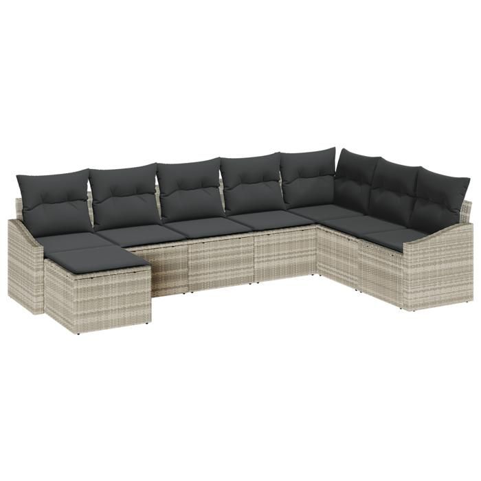 VidaXL Ensemble de canapé de jardin de 8 pièces avec coussins gris clair en poly rotin 3346842