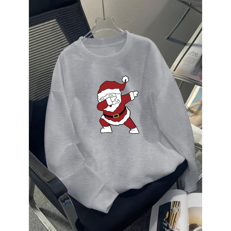 European sizes Boys' Santa Claus Print Casual Autumn Winter Long-Sleeve Sweatshirt, Warm Round Neck Top, Outdoor Wear.