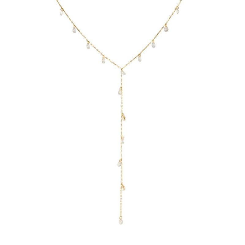 Gold Plated Dangling Cubic Zirconia Necklace for Women Stainless Steel