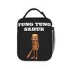 Tung Tung Tung Sahur Insulated Lunch Bags High Capacity Italian Brainrot Meme Meal Container Cooler Bag Tote Lunch Box Work