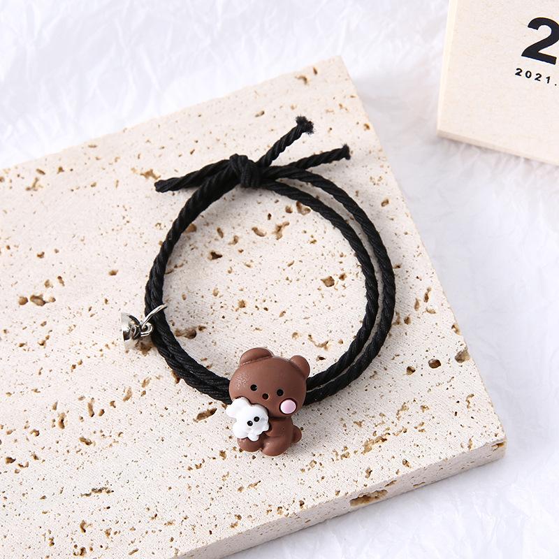 2pcs Magnetic Hugging Bear Couple Bracelets Cute Cartoon Couple Little Rubber Band Girlfriend Bracelet Hair Rope