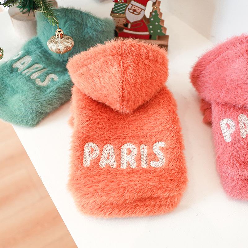 Pet Clothing Wholesale Autumn and Winter New Dog Clothing Warm Sweater Plus Velvet Paris Alphabet Sweater Pet Clothes