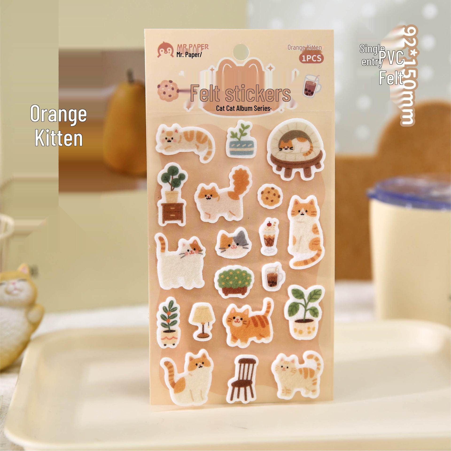 Mr. Paper Felt Stickers: Cute Cat Pet Patterns for DIY Decoration, Phone Case, Journal, and Collage