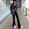 Split-ended Flared Pants Women's Autumn Wear New High-waisted Slim-fitting and Thin Small Black Drape Trousers