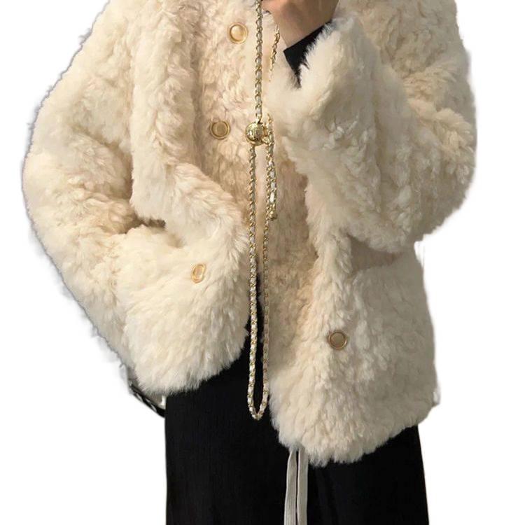 Petite Loose Women's Angora Fur Coat (2025 Winter Collection)