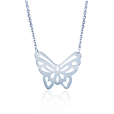 [E9063] - Silver 'Butterfly Filigree' Silver Necklace - 25x20 Mm