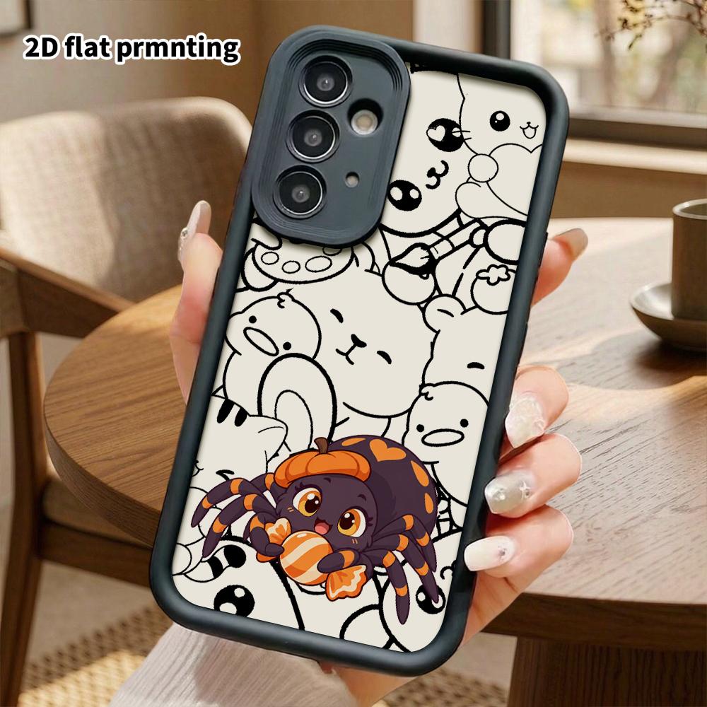 Phone case: 2D flat, suitable for Samsung Galaxy A34 A35 M05 M06 S20 S22 S21 FE Plus 5G protective case, pumpkin hat little spider, perfect Christmas