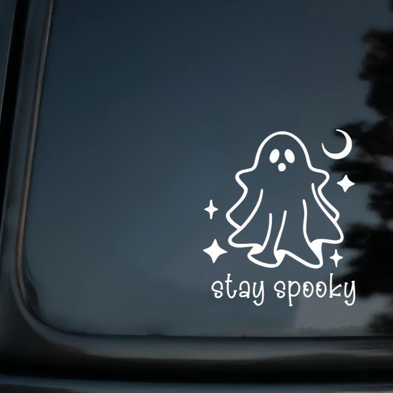Strašidelný duch vinylová nálepka: Samolepicí, polomatná halloweenská nálepka na auto, notebook, láhev na vodu - pro jedno použití, nepravidelný tvar