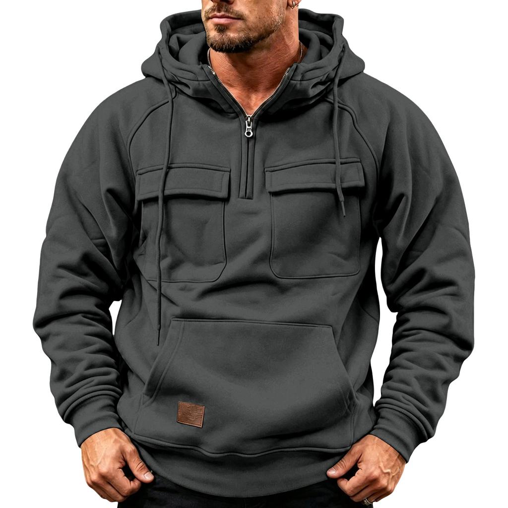 Men's Color Half-Zip Raglan Sleeve Hoodie with Pockets for Winter