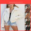Accogliente e alla moda Giacca Cappotto Calda da Donna con Tasca Orsacchiotto in Morbido Pile di Pelliccia