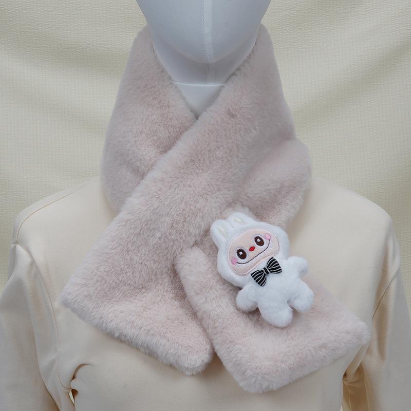 2025 Autumn/Winter Cute Cartoon Plush Scarf: Faux Rabbit Neck Warmer for Girls