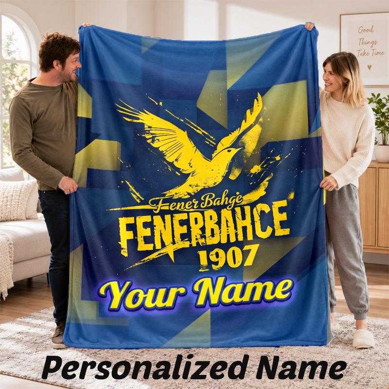 Fenerbahçe FC Personalized Flannel Blanket Custom Name Text Soft Throw Blanket Home Decor