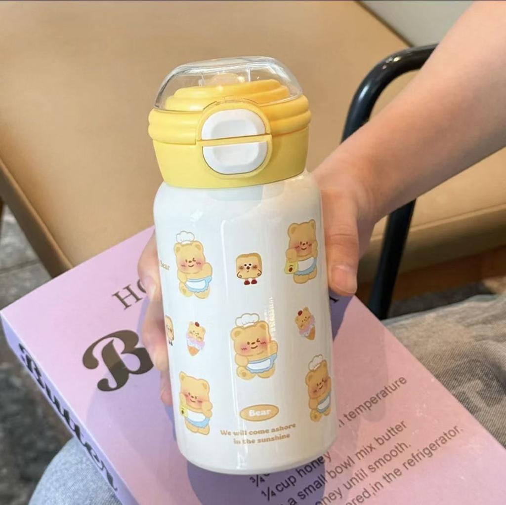 Söt 500ML Vakuummugg Isolering Eller Kylning Högkapacitetsisolerad Mugg Termosmugg för Studentbarn Sugrörsmugg Gåva