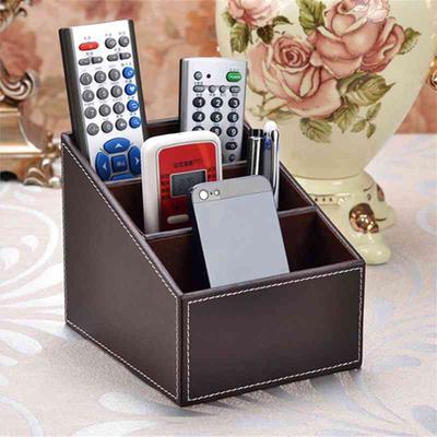 1ks kožený organizér CD s dálkovým ovládáním Telefon Desktop Storage Box Hnědá