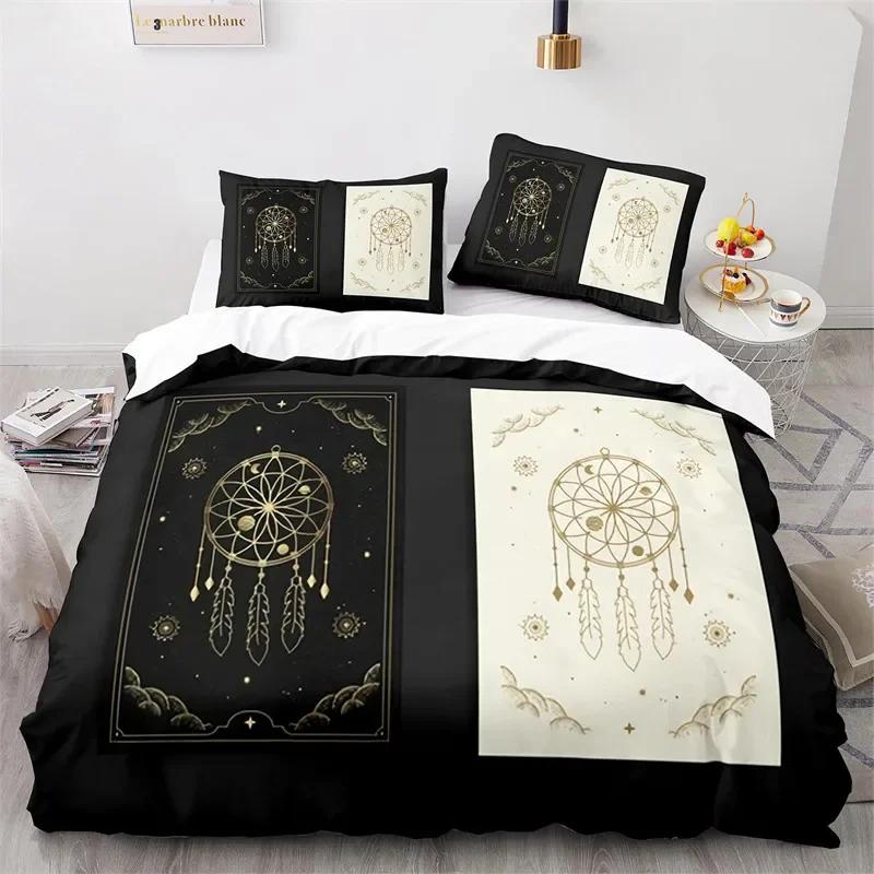 Boho Sun and Moon Duvet Cover Mysterious Astrology Bedding Set Microfiber Witch Wiccan Fortune-Telling Tarot Cards Quilt Cover