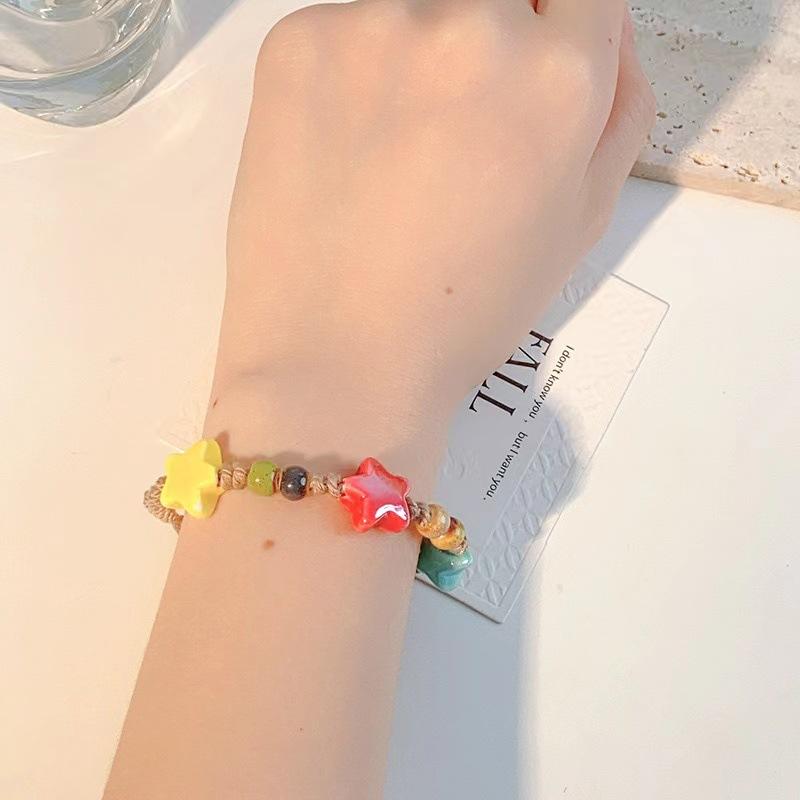Pastel Color Unique Ceramic Beaded Bracelet With Star Designs Women For