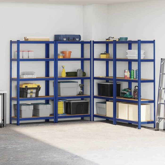 VidaXL 5-Tier Storage Shelves 4 Pcs Blue, Garage Shelf, Garage Storage Shelf, Workshop Shelf, 3307593
