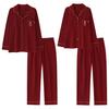 Red Zodiac Festive Couple Pajama Set - Tencel Cotton, Long Sleeve Cardigan for Spring/Autumn