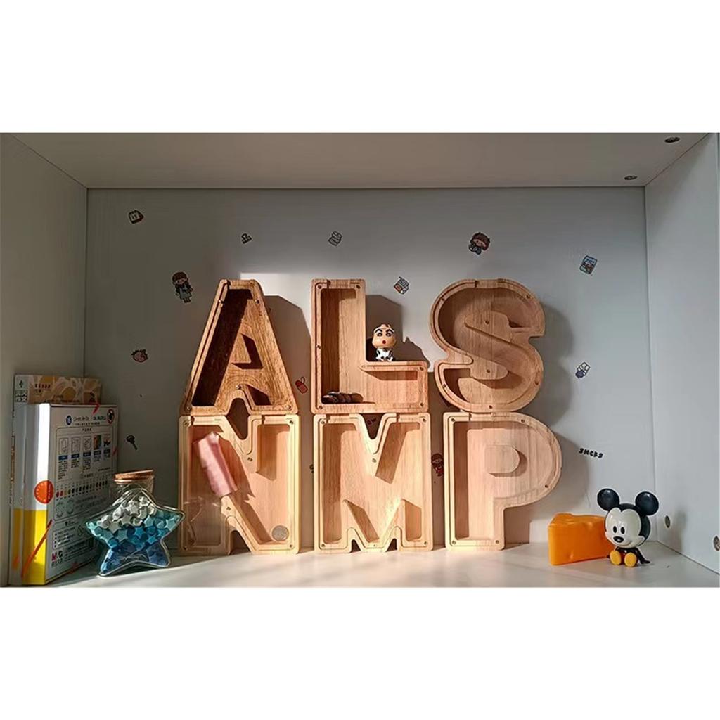 Creative Wooden Piggy Bank Twenty-Six Letter Coin Money Saving Box Storage Customized Name Wood DIY Letter Kids Money Bank Gift