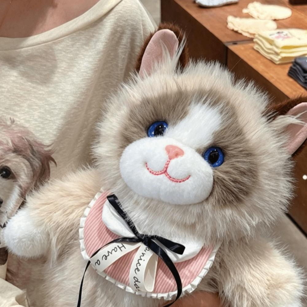 Lifelike Stuffed Animal Bag Fur Material Ragdoll Cat School Bag New Plush Backpack Birthday Gift