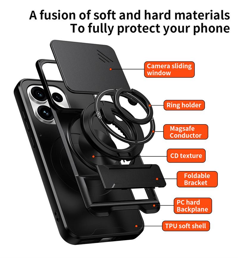 For OPPO Reno 16 16Pro 5G Car Magnetic Holder Kickstand Ring Armor Phone Cover for Reno16 Pro Slide Camera Lens Shockproof Funda