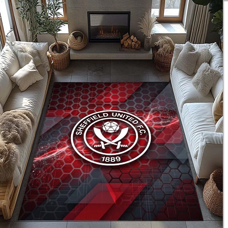 Sheffield United Football Print Crystal Velvet Rug, Comfortable Water Absorbent Non Slip Indoor Floor Carpet