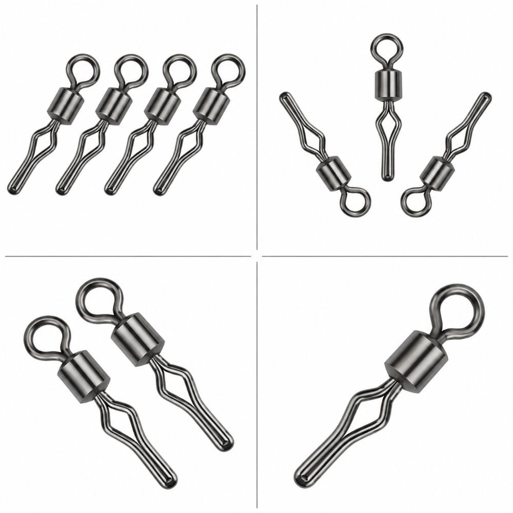 100PCS Side Line Clip Rolling Swivels High Strength Drop Shot Swivels Fishing Swivels  Carp Fishing