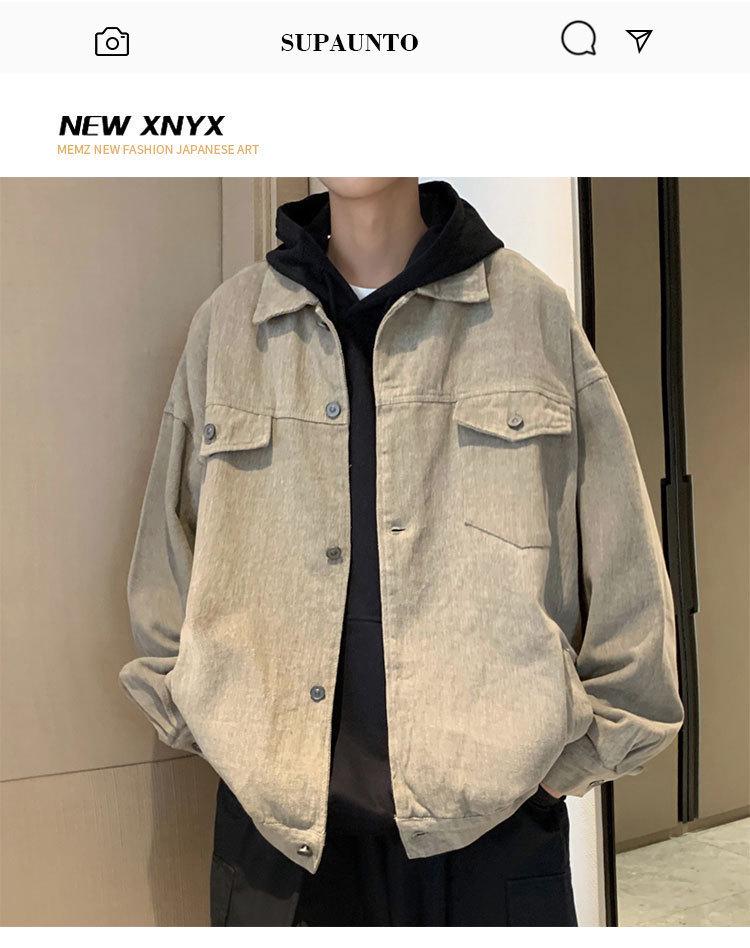 Men's Japanese Style Solid Color Retro Lapel Jacket - Spring/Autumn Hip Hop Loose Casual Trendy Workwear Cardigan.