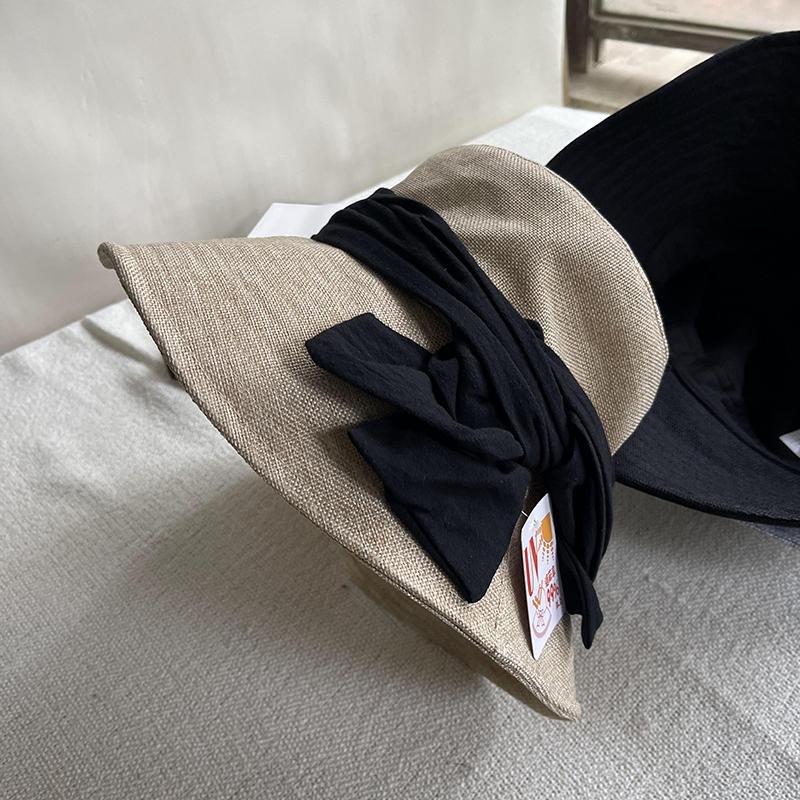 Hat women's spring and summer UV protection face covering face small sun hat bow sunscreen sunshade bucket hat