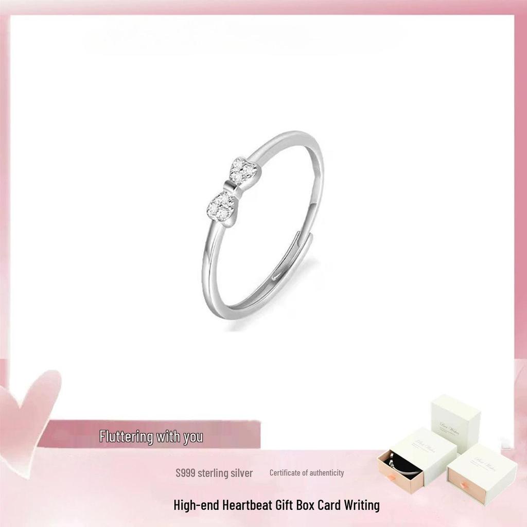 Women's 999 Sterling Silver Bow Ring: Elegant, High-End, Niche Design for Light Luxury Fashion