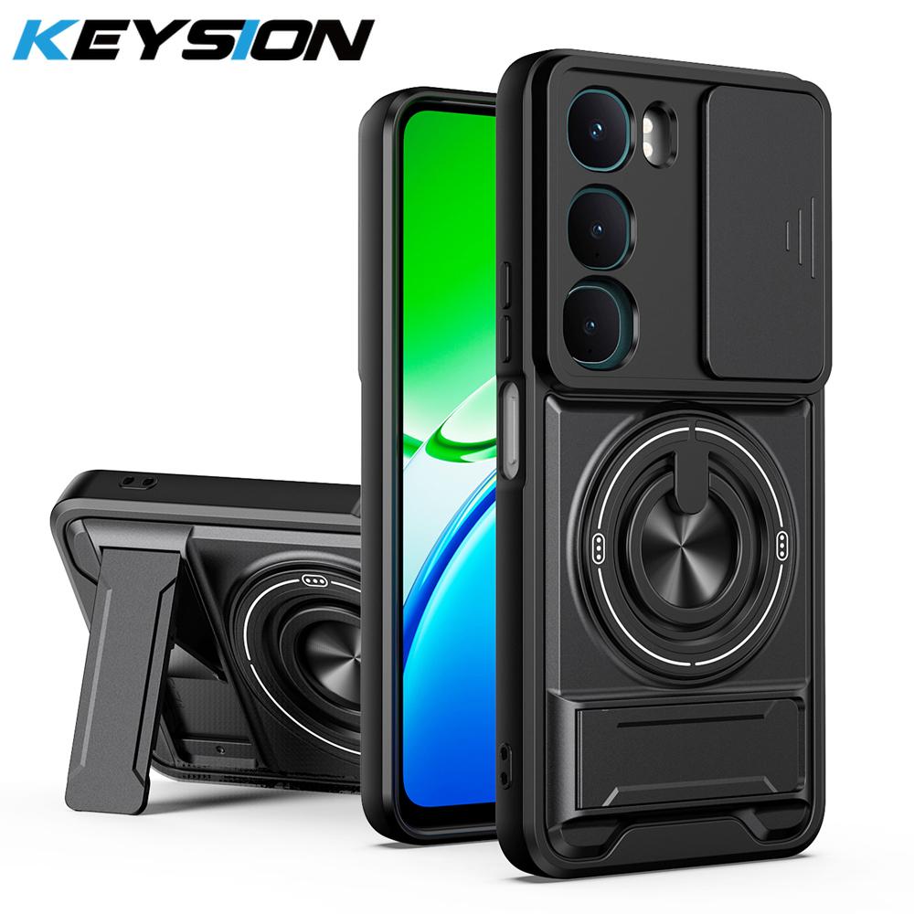 KEYSION Magnetic Phone Case for VIVO Y21d Y31 5G Y19S Pro Slide Camera Protection Upright Kickstand Ring Shockproof Back Cover