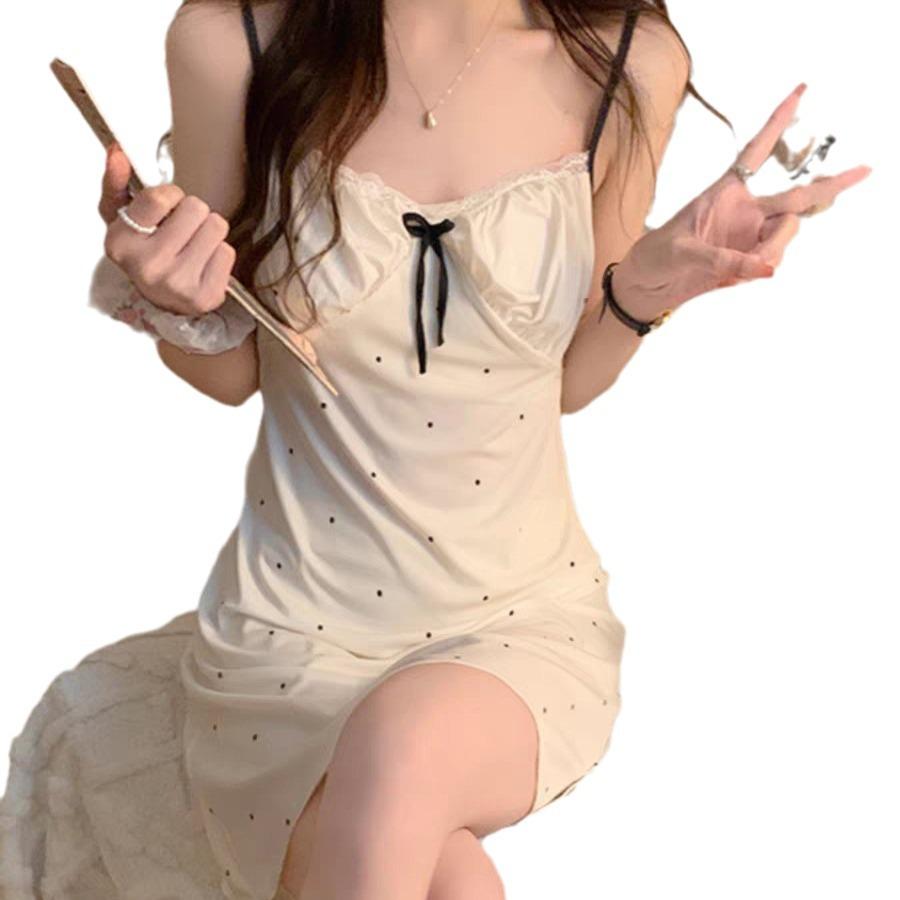 Sexy Pajamas Women's Ice Ribbon Chest Pad Printing Pure Desire Wind Silk Suspender Pajamas New Loungewear