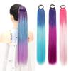 Synthetic Ponytail Hair Extension with 9 Strands Sparkling Shiny Rainbow Colored Tinsel Hairpiece Rubber Bands for Party Cosplay
